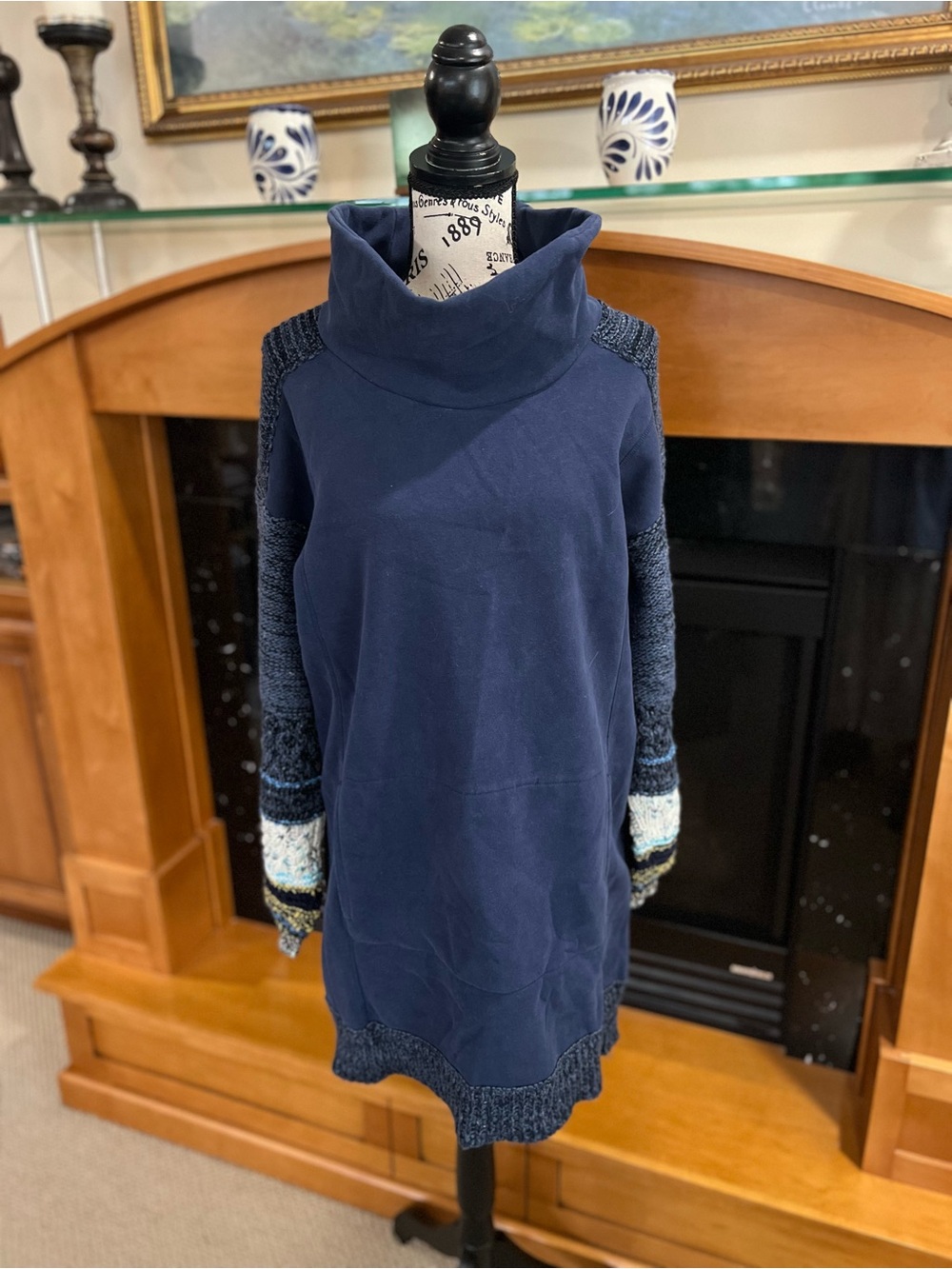 Anthropologie Daily Practice Navy Cowl Neck Mixed-Knit Women's Tunic /Dress